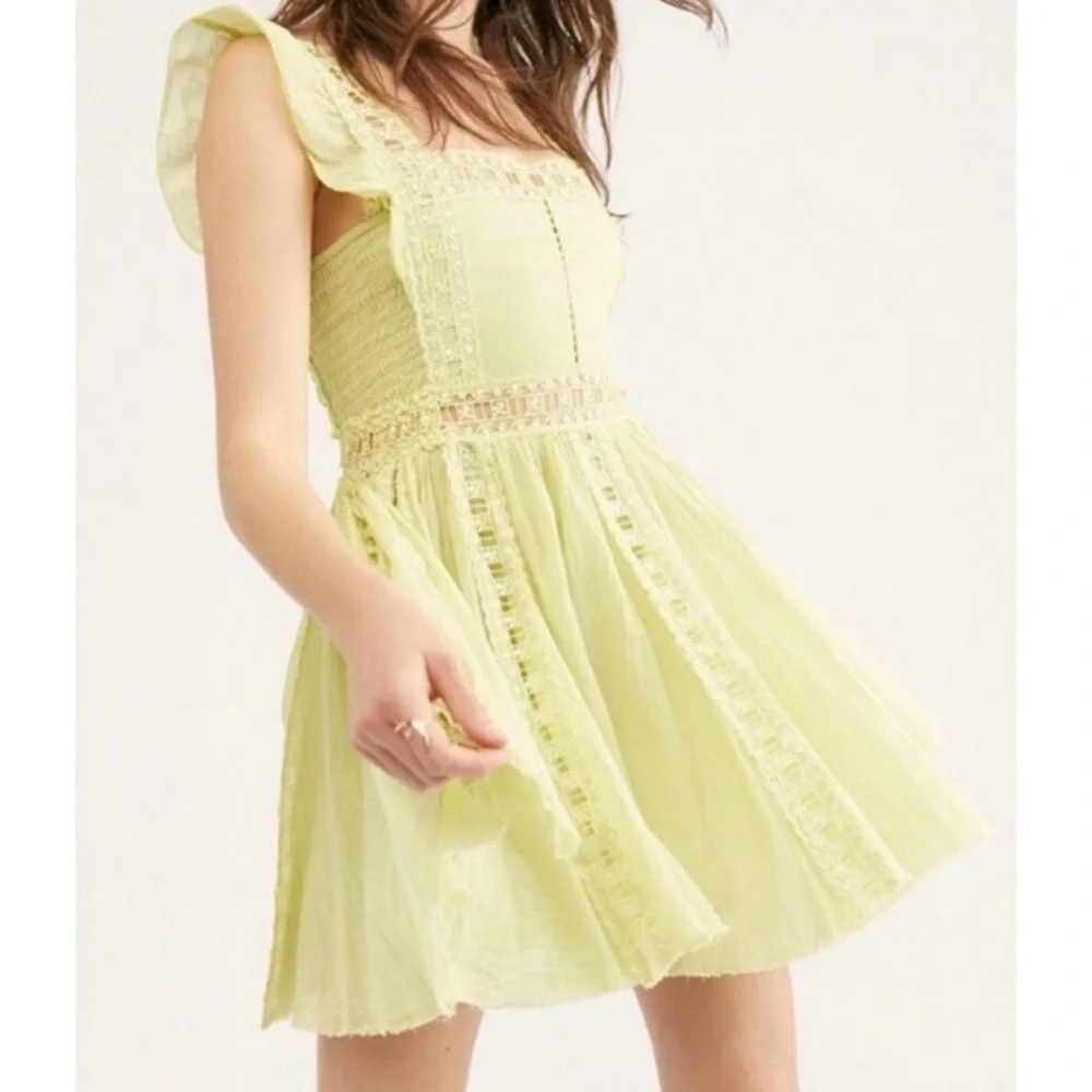 Free People Pale Yellow Mini Dress